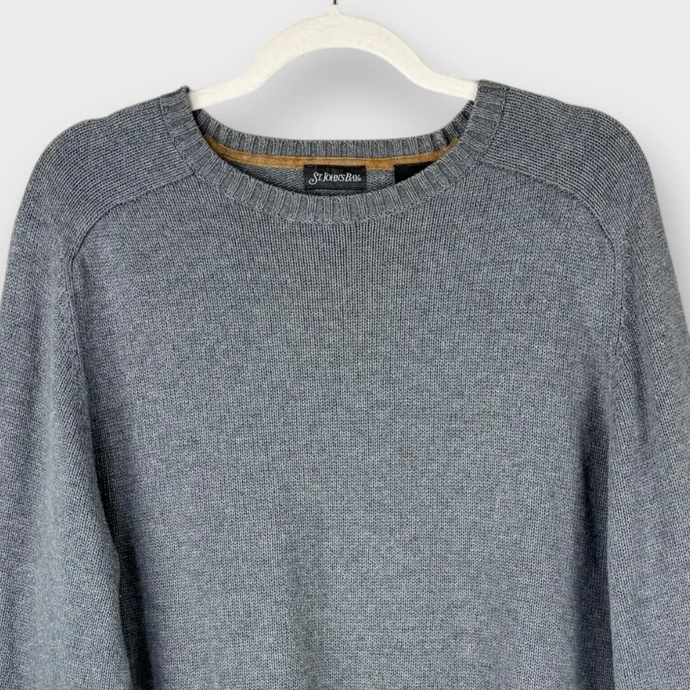 St. John’s Bay Men’s Heather Gray Crew Neck Sweater M 100% Cotton Charcoal Grey